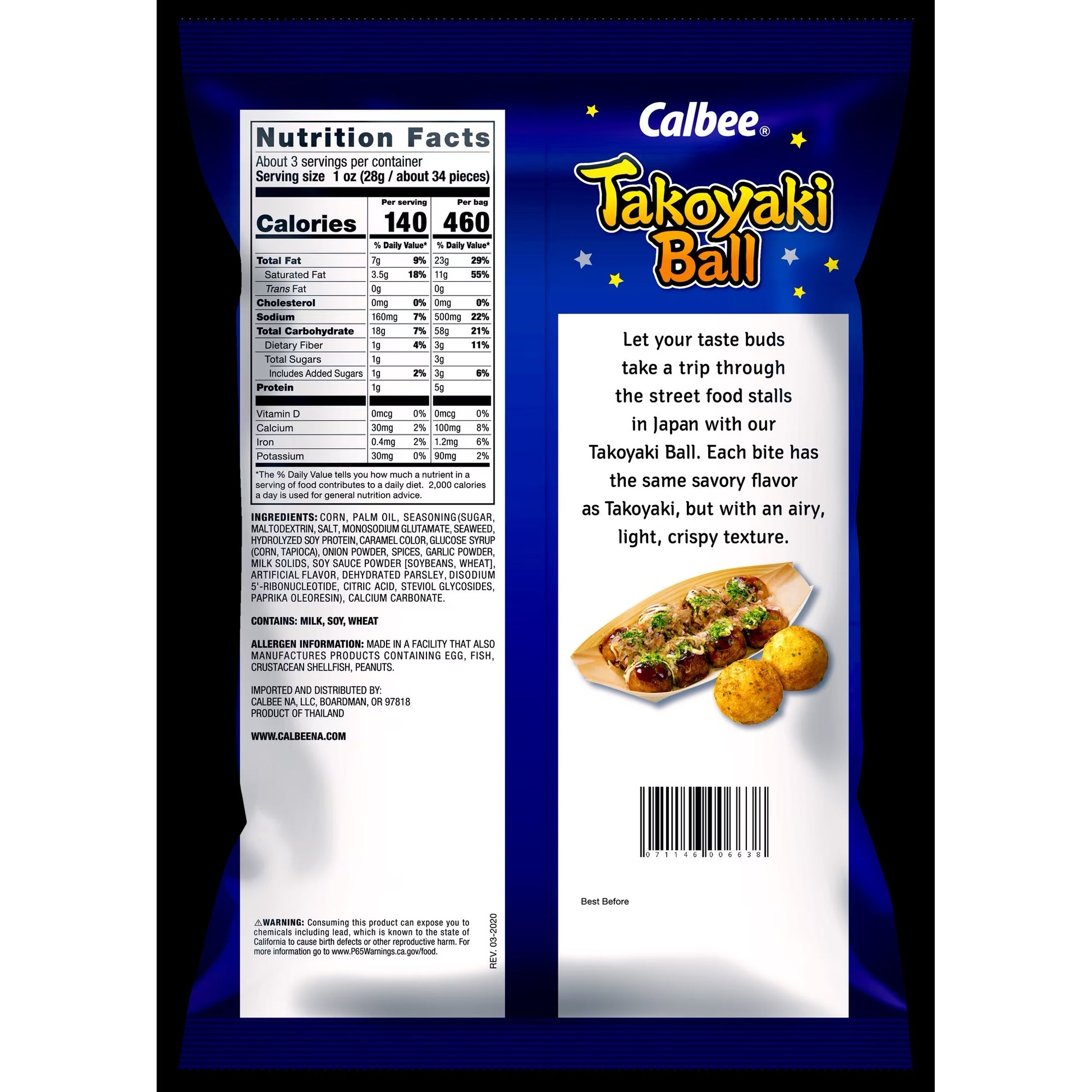 Calbee Takoyaki Ball Flavored Corn Puffs Japanese-Style BBQ Sauce 3.17 oz 