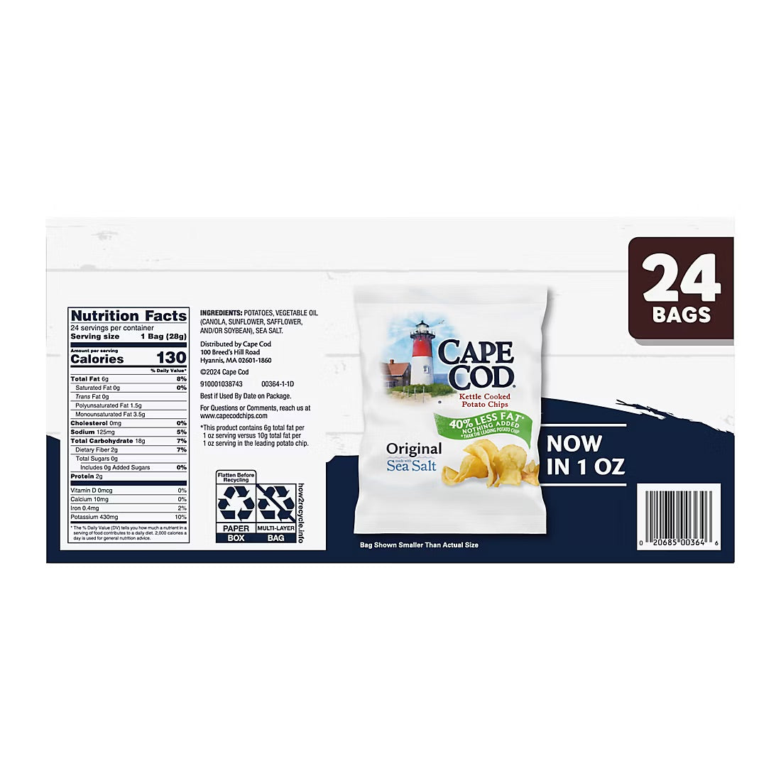 Cape Cod Kettle Cooked Original Reduced Fat Potato Chips, 24 ct./1 oz.