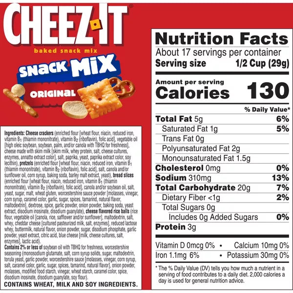 Cheez-It Baked Snack Mix Crackers Original, Lunch Snacks 17.8 oz