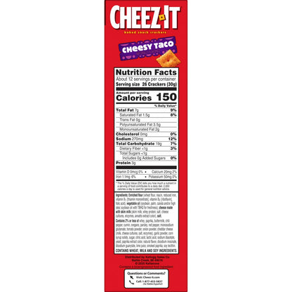 Cheez-It Cheesy Taco Baked Snack Crackers, Lunch Snacks, 12.4 oz