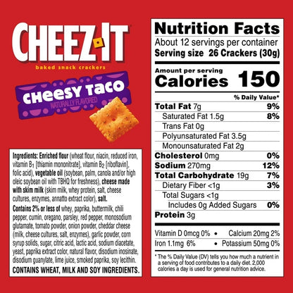 Cheez-It Cheesy Taco Baked Snack Crackers, Lunch Snacks, 12.4 oz