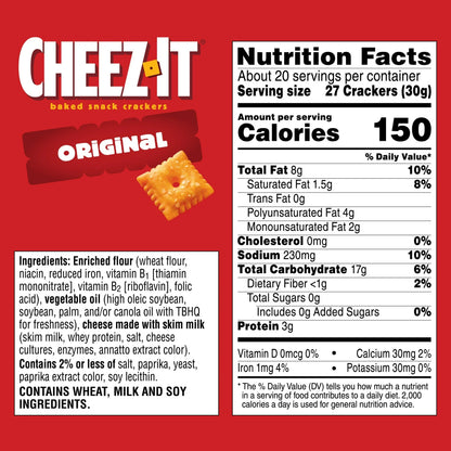 Cheez-It Original Cheese Crackers, Baked Snack Crackers, 21 oz