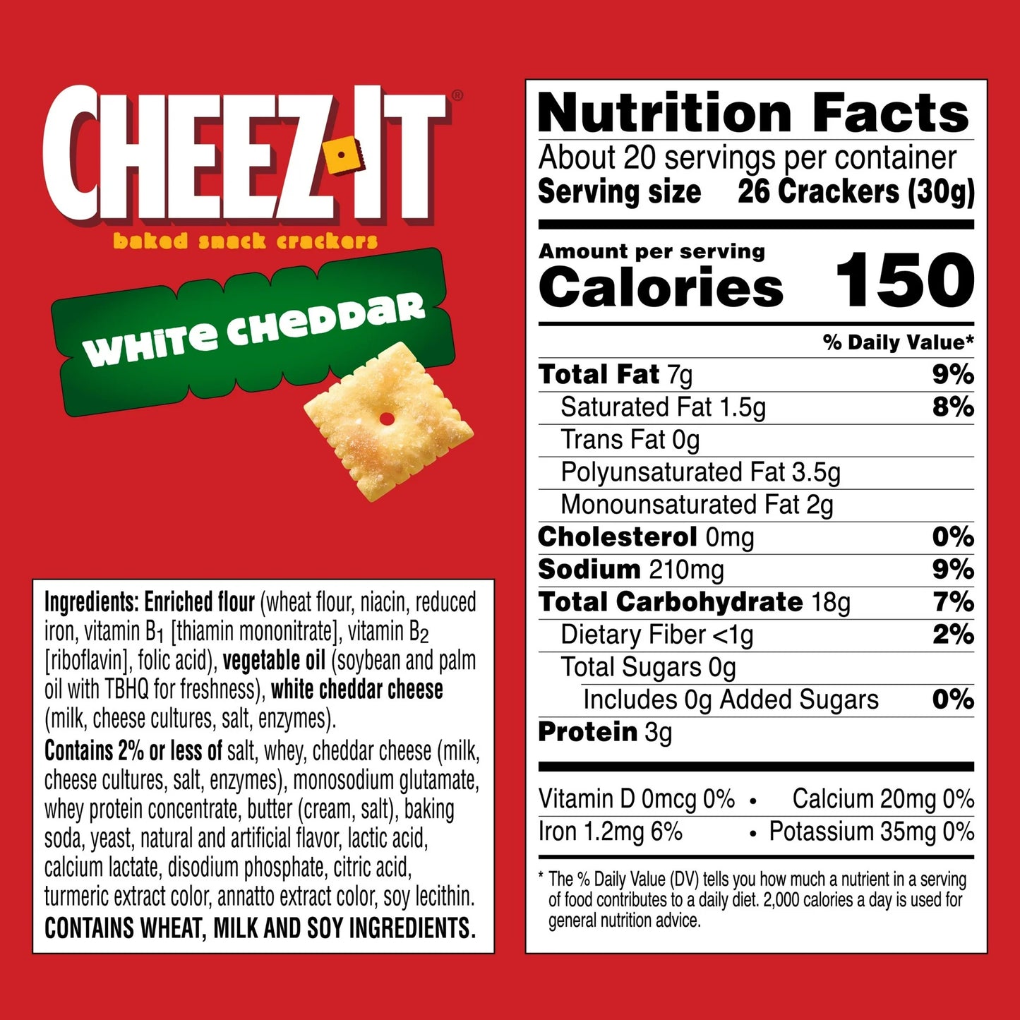 Cheez-It White Cheddar Cheese Crackers, Baked Snack Crackers, 21 oz