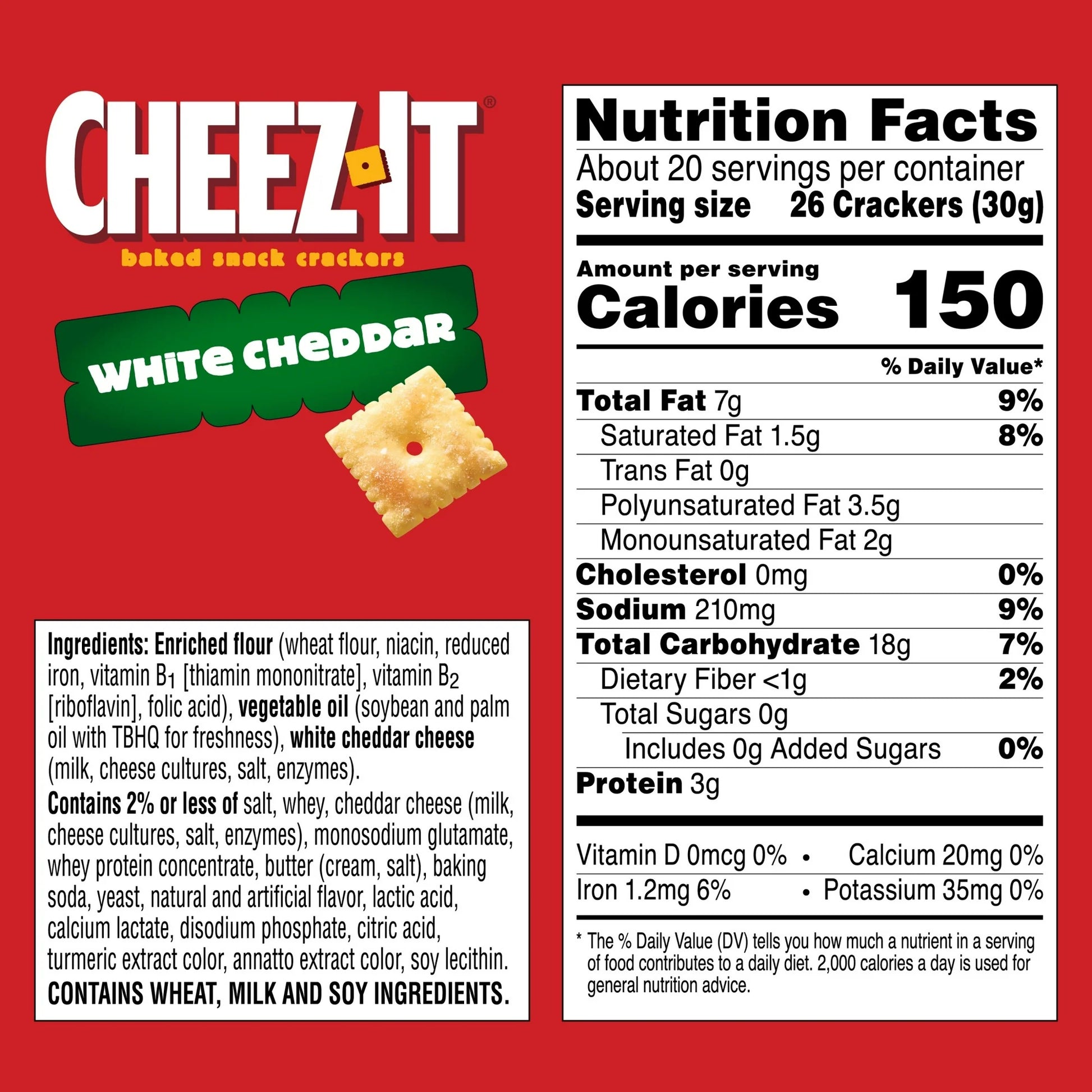 Cheez-It White Cheddar Cheese Crackers, Baked Snack Crackers, 21 oz