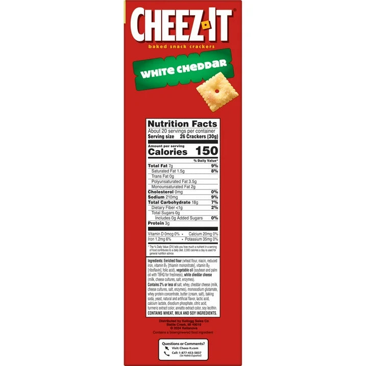 Cheez-It White Cheddar Cheese Crackers, Baked Snack Crackers, 21 oz