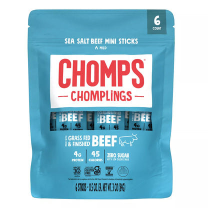 Chomps Snack Sea Salt Beef Mini Sticks, 3oz/6ct.