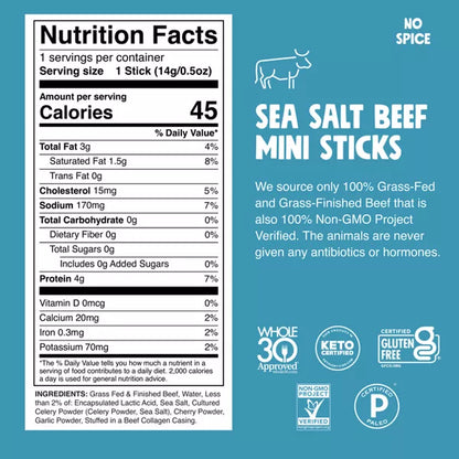 Chomps Snack Sticks Chomplings Sea Salt Beef Mini Sticks, 7oz/14ct.