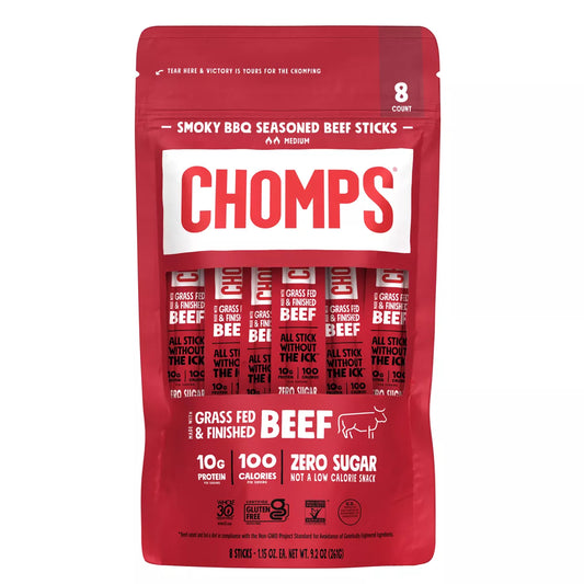 Chomps Snack Sticks Smoky BBQ Beef Sticks, 9.2oz/8ct.