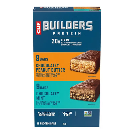 Clif Bar Builders Protein Bar Chocolate Mint and Chocolate Peanut Butter, 20g Protein, 18 ct./2.4 oz.