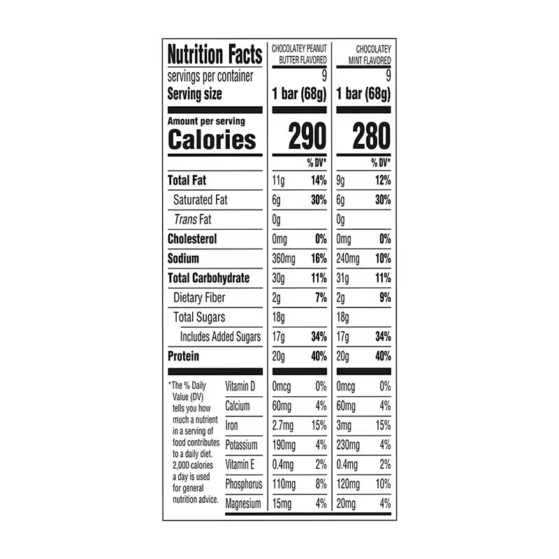 Clif Bar Builders Protein Bar Chocolate Mint and Chocolate Peanut Butter, 20g Protein, 18 ct./2.4 oz.