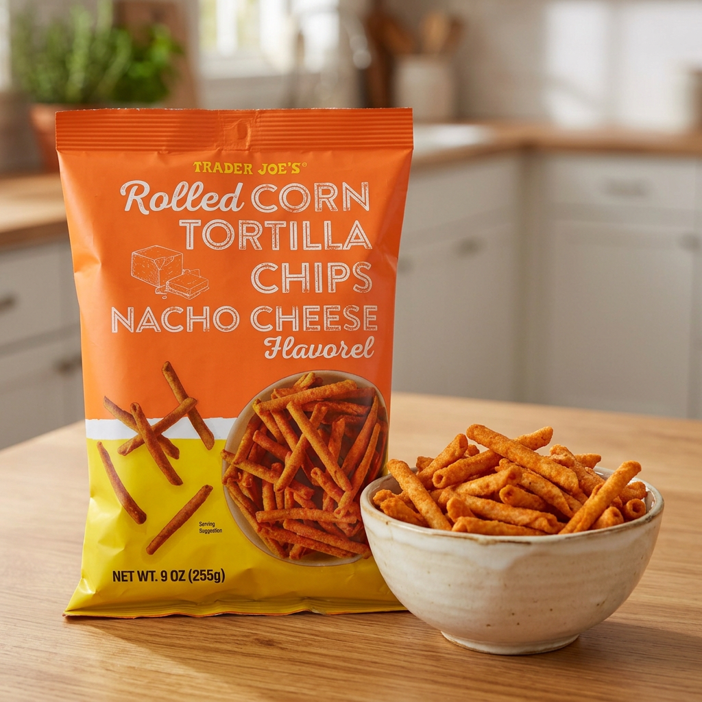Trader Joe's Nacho Cheese Flavored Rolled Corn Tortilla Chips 9 oz