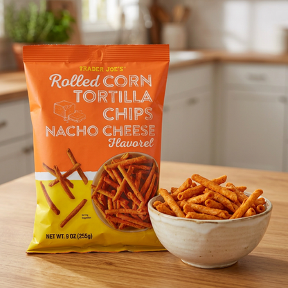 Trader Joe's Nacho Cheese Flavored Rolled Corn Tortilla Chips 9 oz