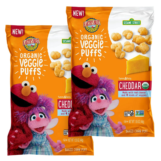 Earth's Best Organic Veggie Puffs Cheddar, Puffed Corn Snack for Baby & Toddler, 1.55 oz, 2 ct