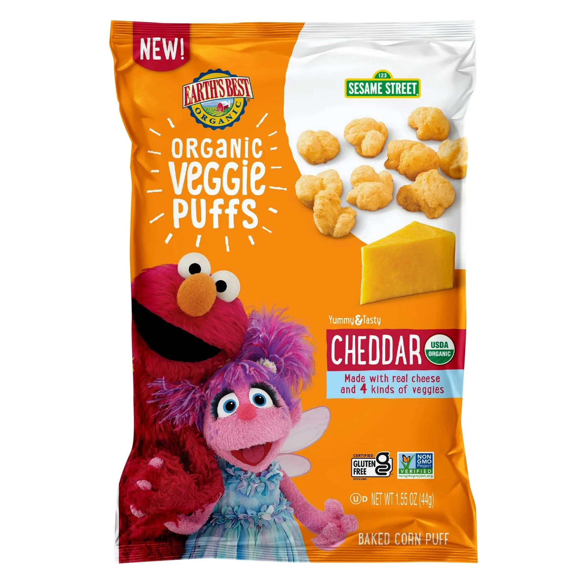 Earth's Best Organic Veggie Puffs Cheddar, Puffed Corn Snack for Baby & Toddler, 1.55 oz
