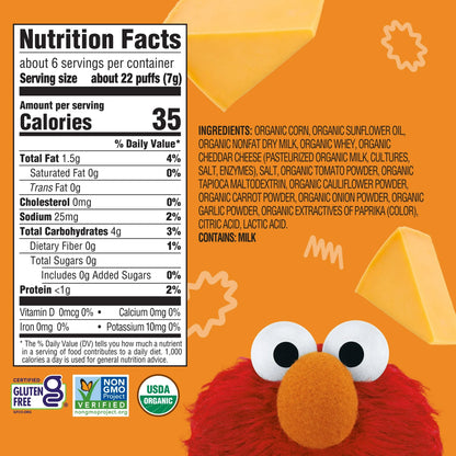 Earth's Best Organic Veggie Puffs Cheddar, Puffed Corn Snack for Baby & Toddler, 1.55 oz