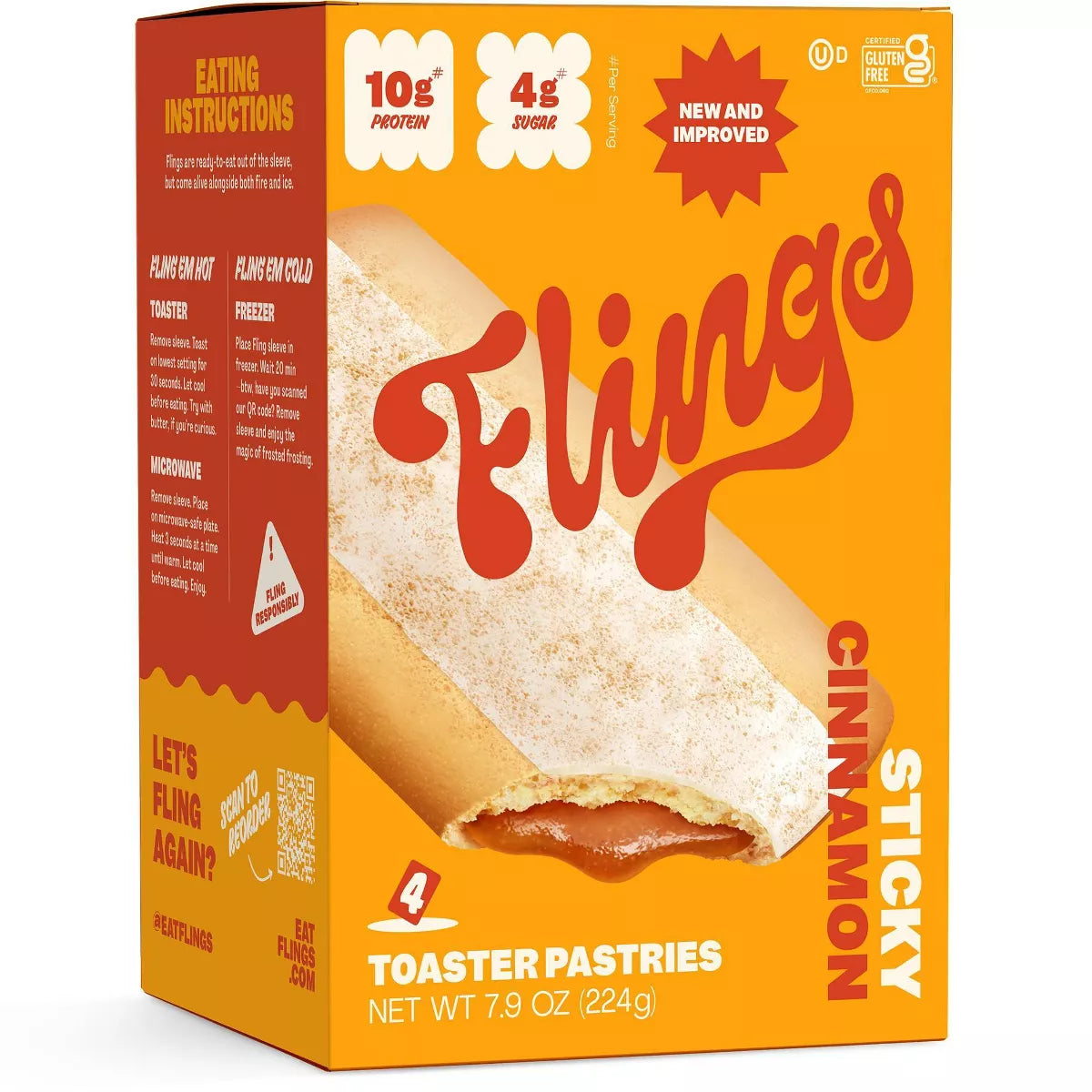 Flings Cinnamon High Protein Keto Toaster Pastries, 8.3oz / 4ct.