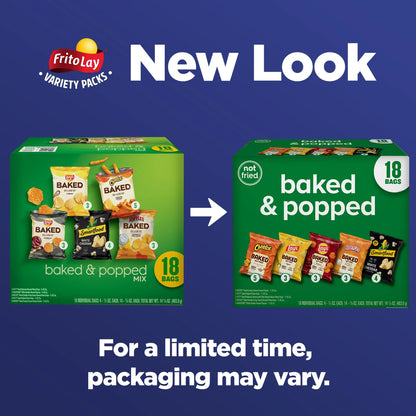 Frito-Lay Baked and Popped Mix Variety pack Snack Chips, 18 Count Multipack