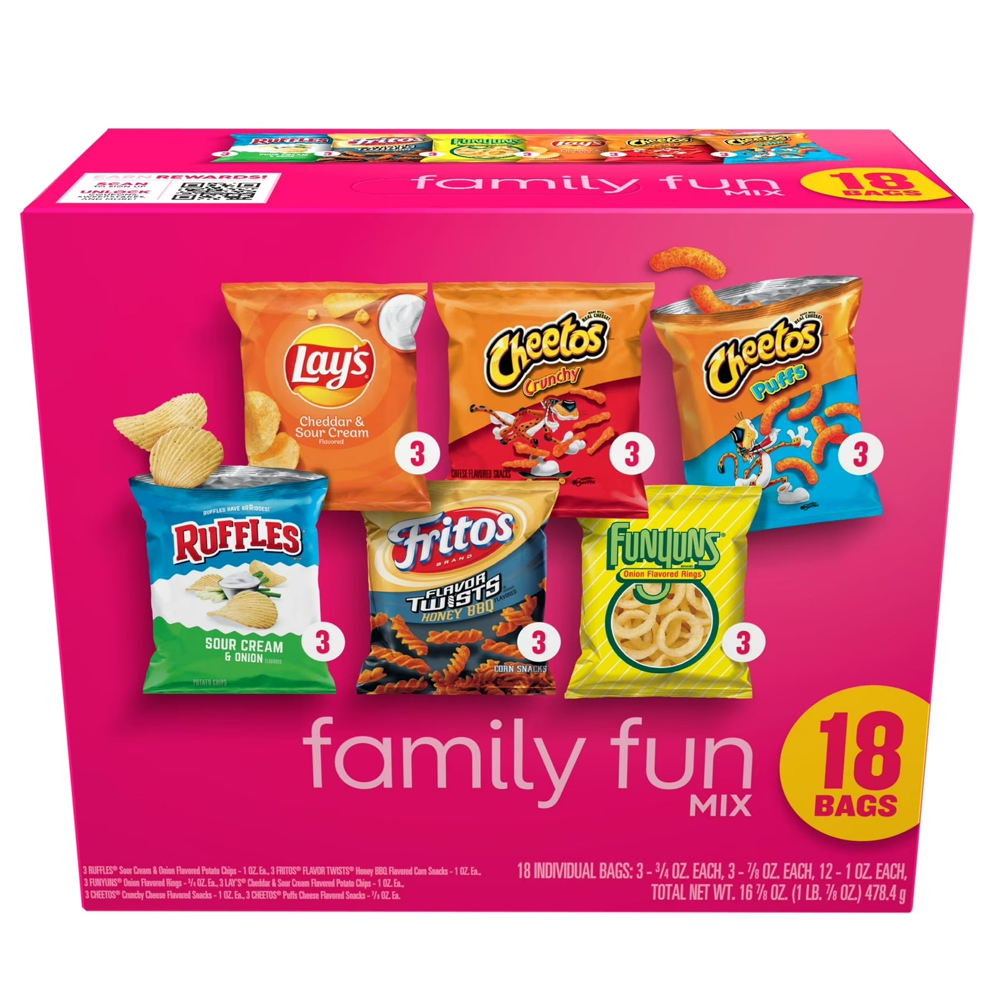 Frito-Lay Family Fun Mix Variety Pack Snack Chips, 18 Count Multipack