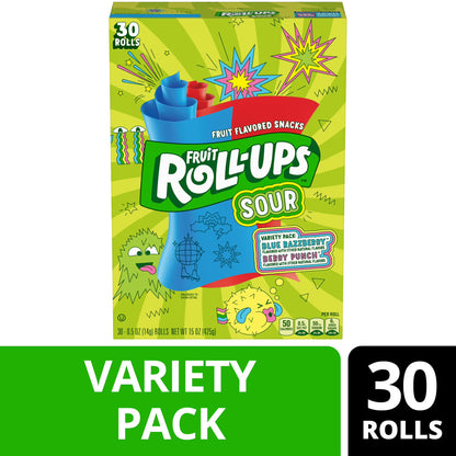 Fruit Roll-Ups Sour Fruit Snacks Variety Pack 15 oz 30 Count