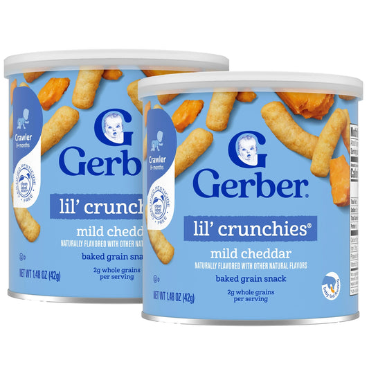 Gerber Lil' Crunchies Mild Cheddar, Baked Grain Snack, Stage 3 Baby Food, 1.48 oz, 2 ct