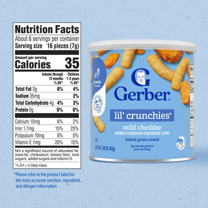Gerber Lil' Crunchies Mild Cheddar, Baked Grain Snack, Stage 3 Baby Food, 1.48 oz