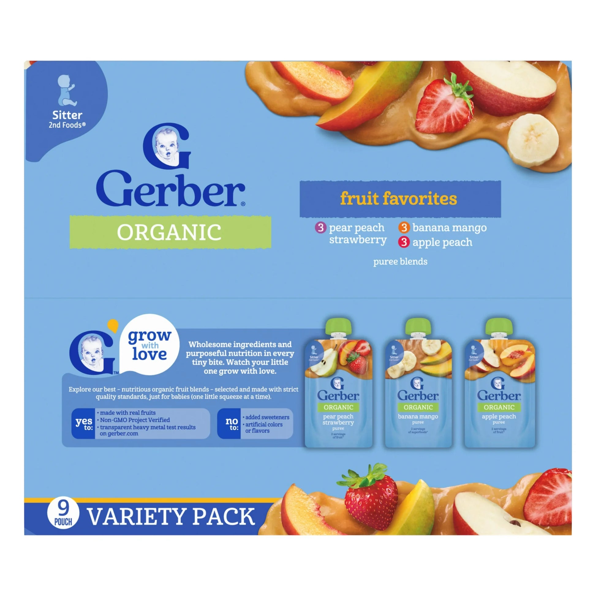 Gerber Organic Fruit Favorites Baby Puree Pouches,
9 Pack