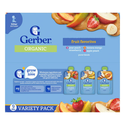 Gerber Organic Fruit Favorites Baby Puree Pouches,
9 Pack