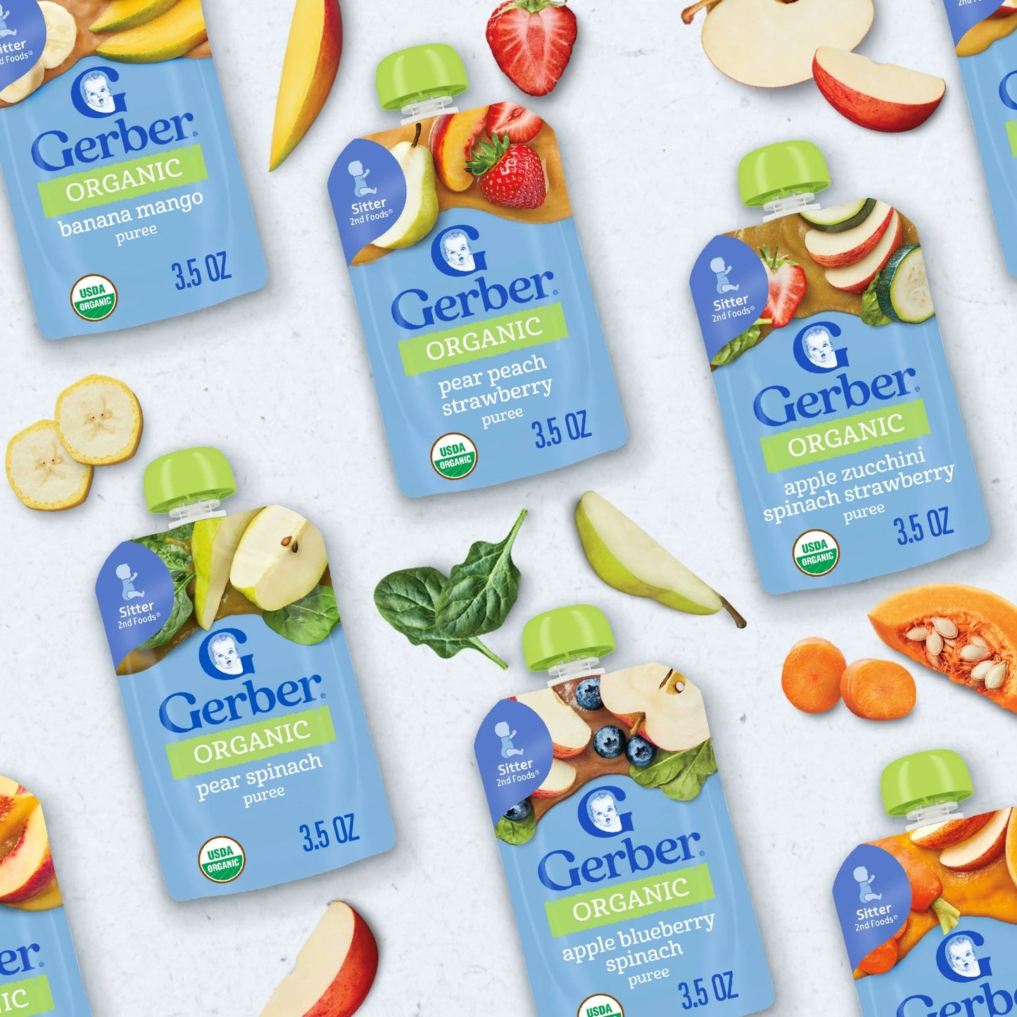 Gerber Organic Fruit Favorites Baby Puree Pouches,
9 Pack
