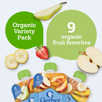 Gerber Organic Fruit Favorites Baby Puree Pouches,
9 Pack