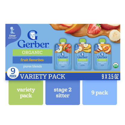 Gerber Organic Fruit Favorites Baby Puree Pouches,
9 Pack