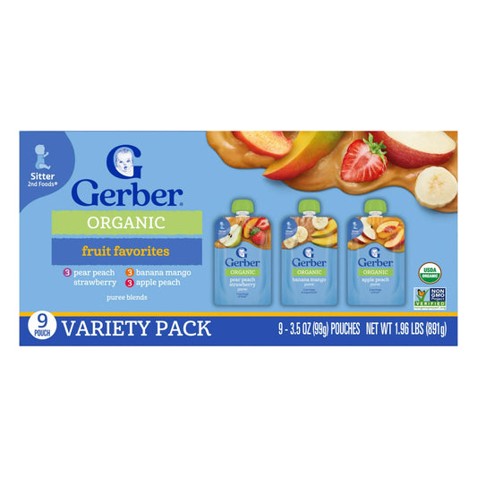 Gerber Organic Fruit Favorites Baby Puree Pouches,
9 Pack