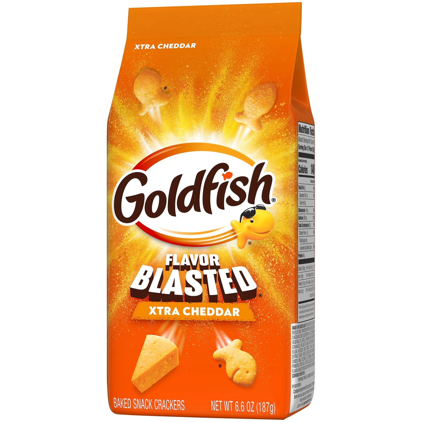Goldfish Flavor Blasted Xtra Cheddar Cheese Crackers, Bag, 6.6 oz