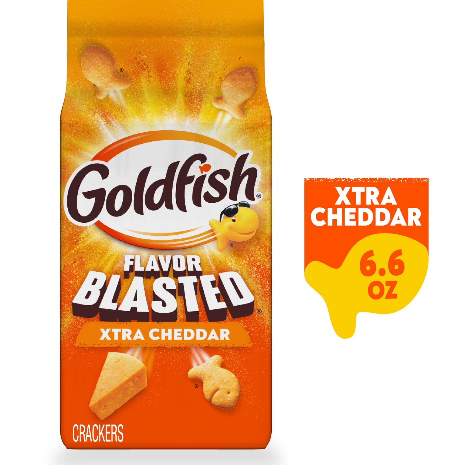 Goldfish Flavor Blasted Xtra Cheddar Cheese Crackers, Bag, 6.6 oz