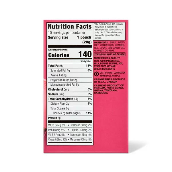 Good & Gather Cashew Cranberry Almond Trail Mix, Multipack 10oz/10ct.