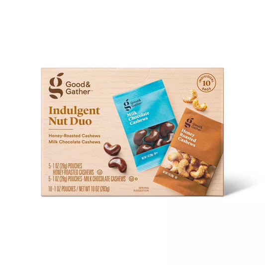 Good & Gather Honey Roasted Cashews & Milk Chocolate Cashews, 10oz/10ct.