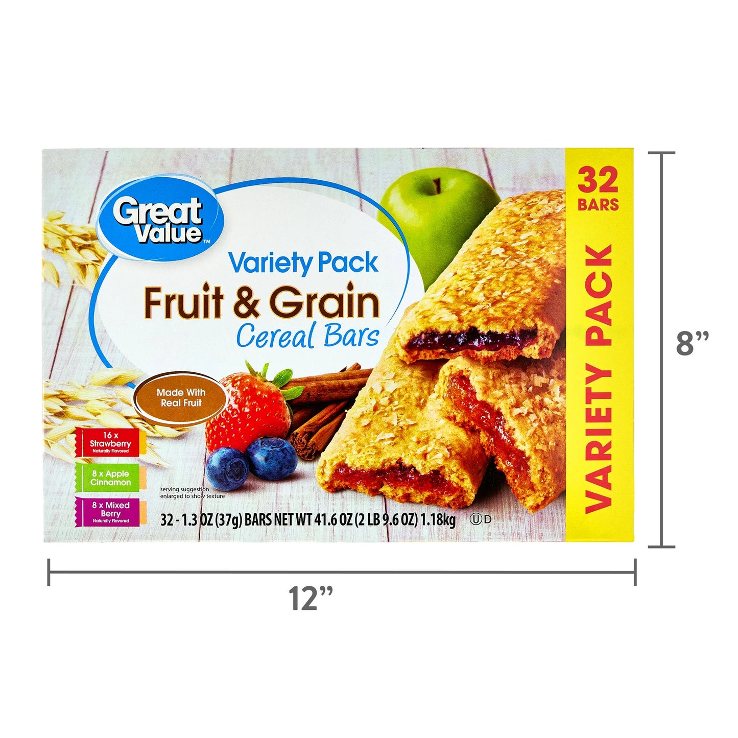 Great Value Fruit &amp; Grain Cereal Bars, Variety Pack, 32 Count 1.3 oz
