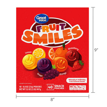 Great Value Fruit Smiles Original Fruit Snacks 32 oz 40 Count