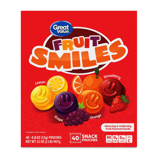 Great Value Fruit Smiles Original Fruit Snacks 32 oz 40 Count