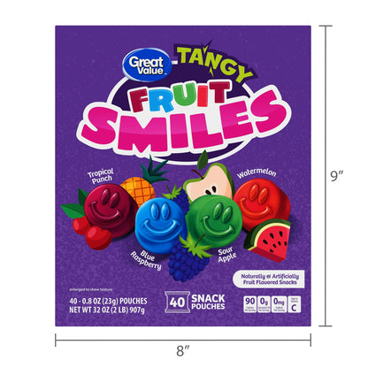 Great Value Fruit Smiles Snacks Tangy Flavor 32 oz 40 Count