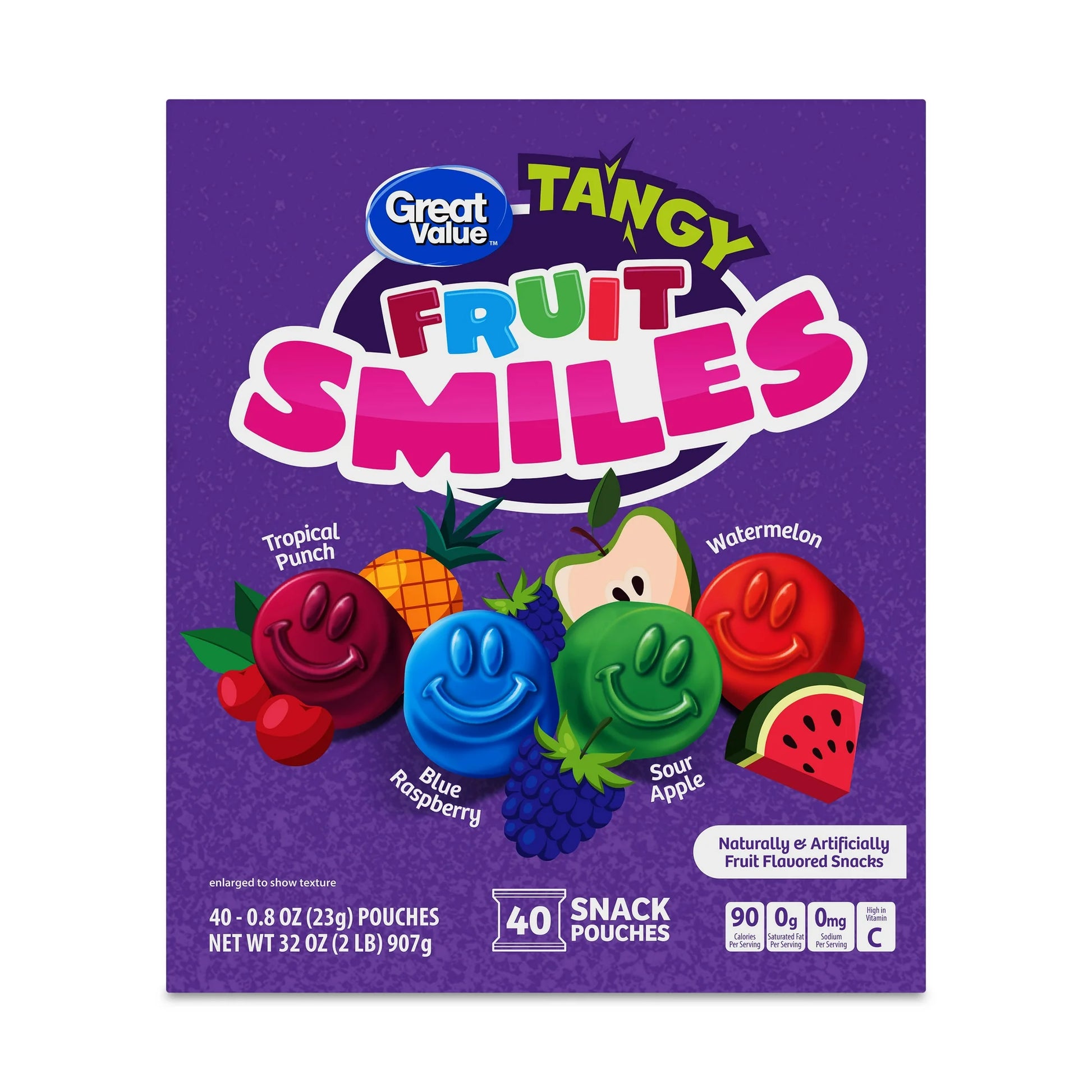 Great Value Fruit Smiles Snacks Tangy Flavor 32 oz 40 Count