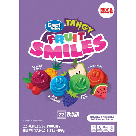 Great Value Fruit Smiles Tangy Fruit Snacks 17.6 oz 22 Count