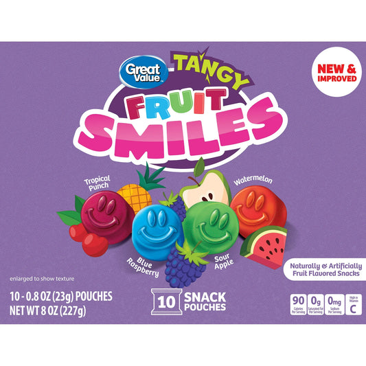Great Value Fruit Smiles Tangy Fruit Snacks 8 oz 10 Count