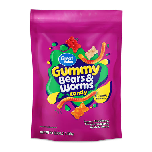 Great Value Gummy Bears & Worms Chewy Candy 48 oz