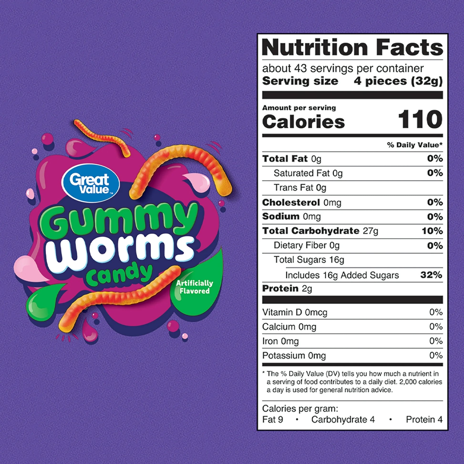 Great Value Gummy Worms Chewy Candy 48 oz Bag