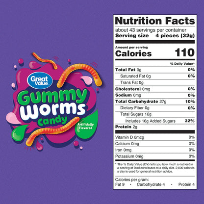 Great Value Gummy Worms Chewy Candy 48 oz Bag