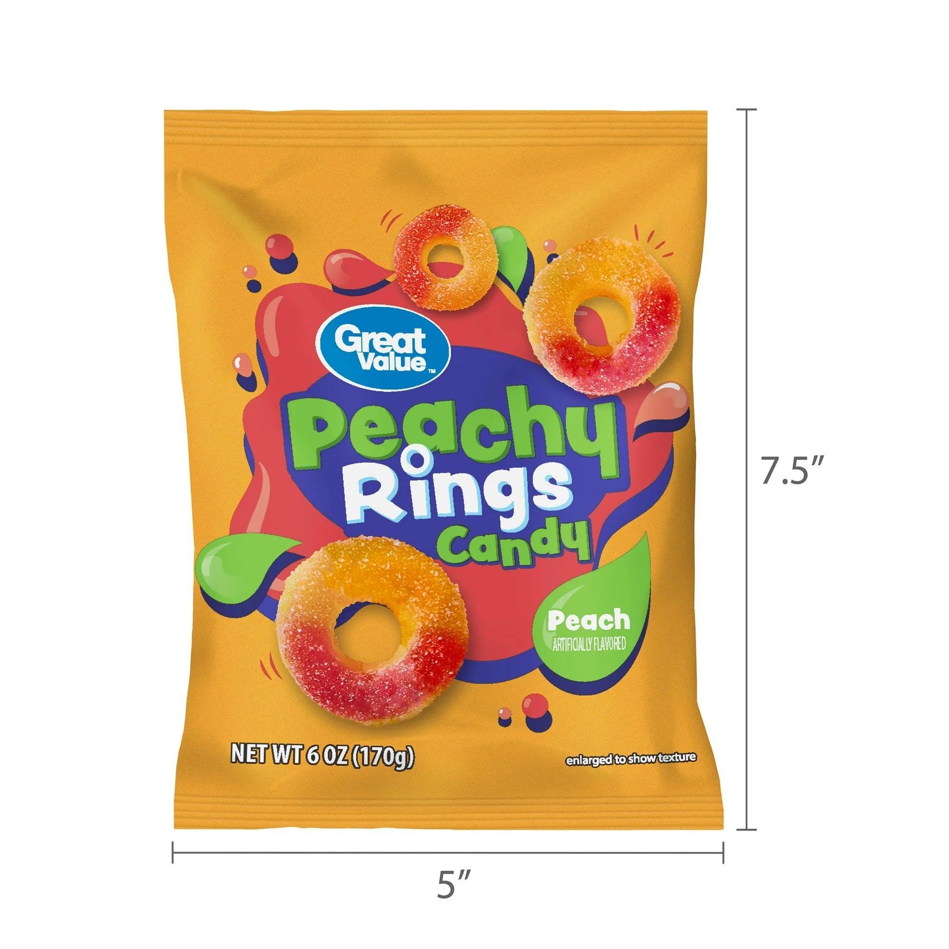 Great Value Peach Rings Chewy Candy 6 oz