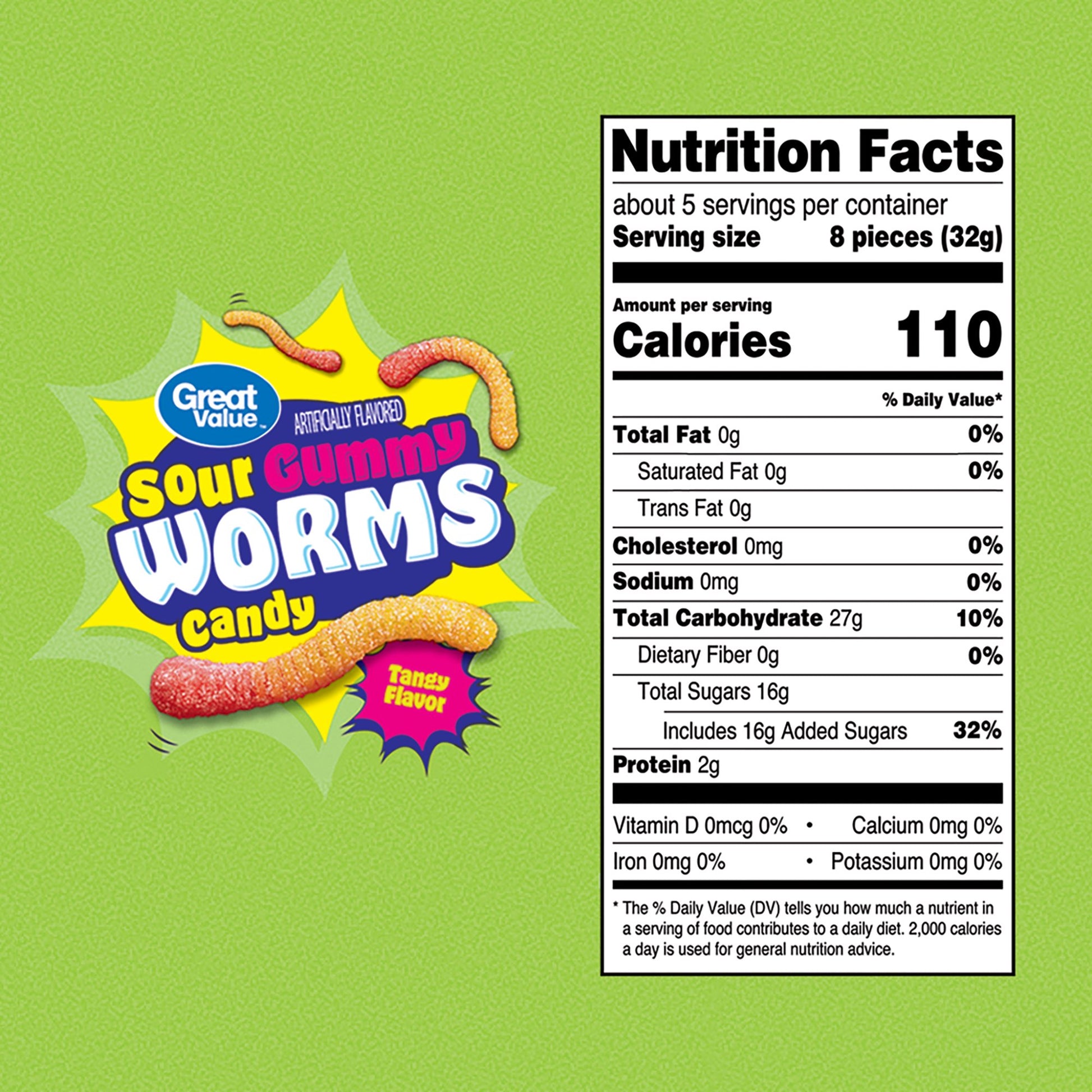 Great Value Sour Gummy Worms Chewy Candy 6 oz