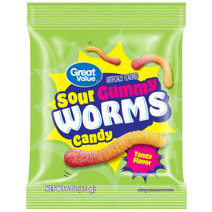 Great Value Sour Gummy Worms Chewy Candy 6 oz