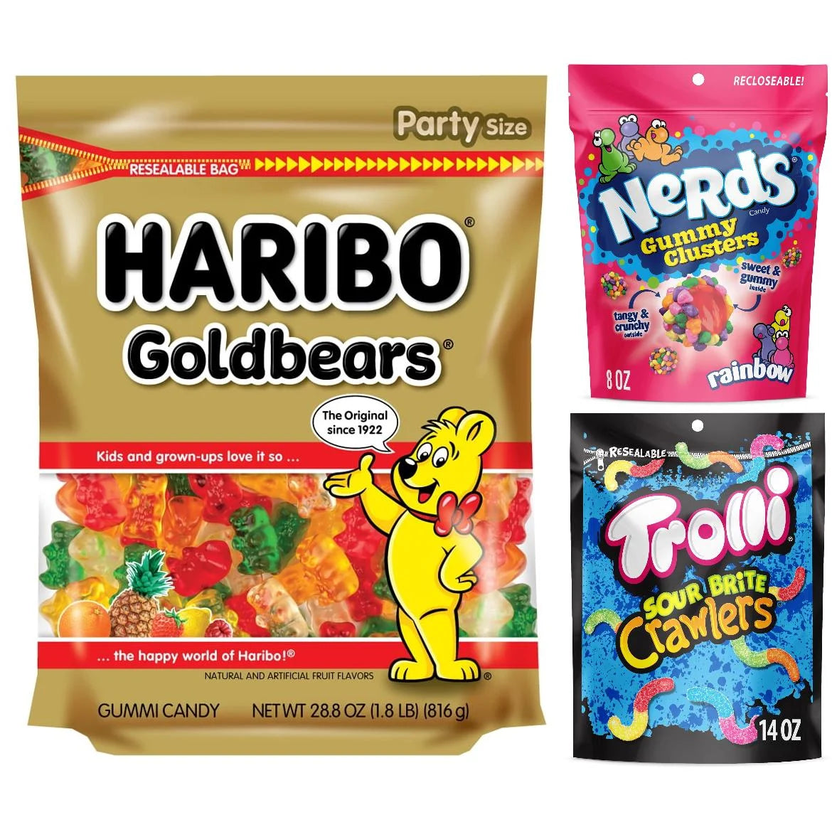 Gummy Candy Variety Bundle HARIBO NERDS Trolli Mix 50.8 oz