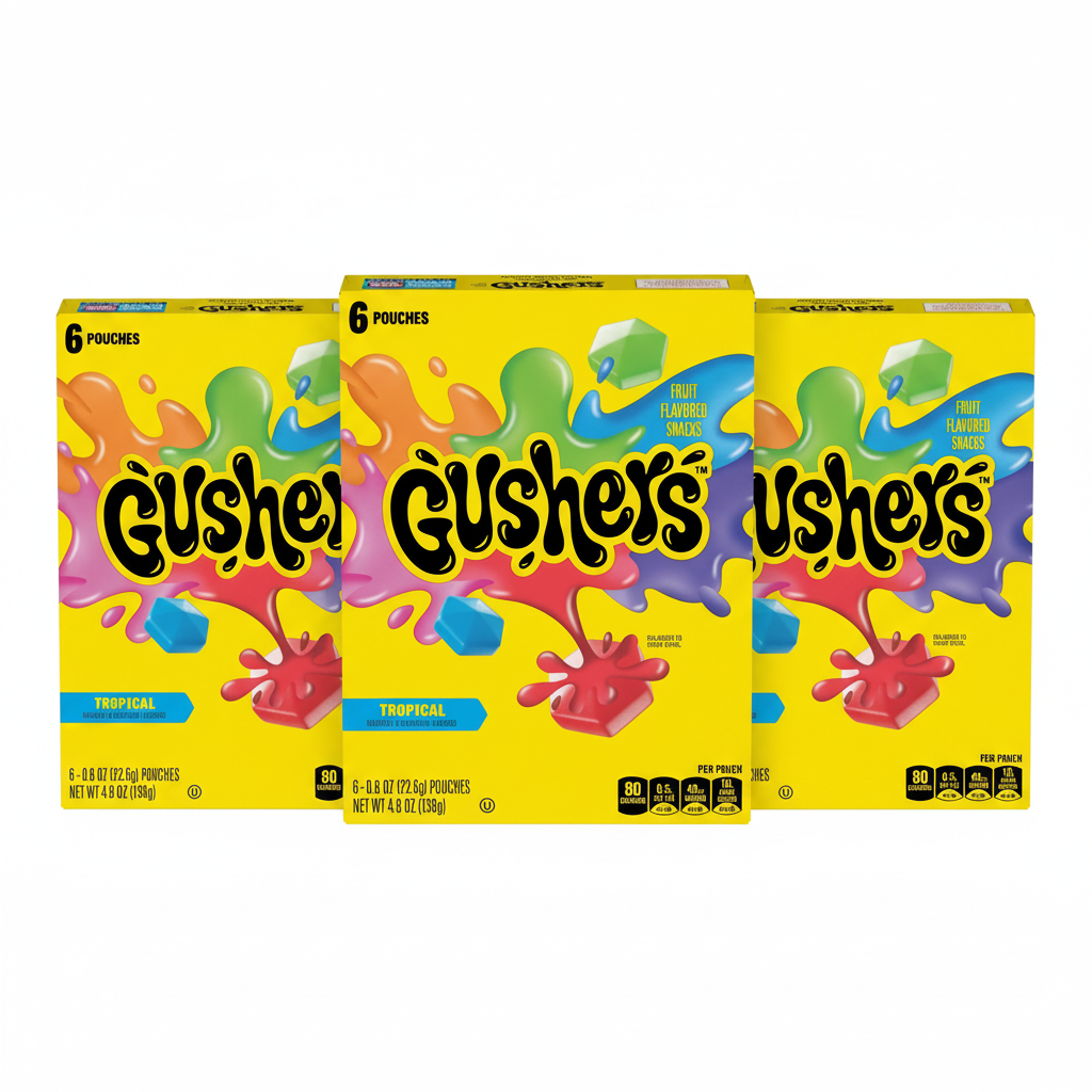 Gushers Fruit Flavored Snacks, Tropical Fruit Flavor, 6 Pouches, 4.8 oz - 3 Pack